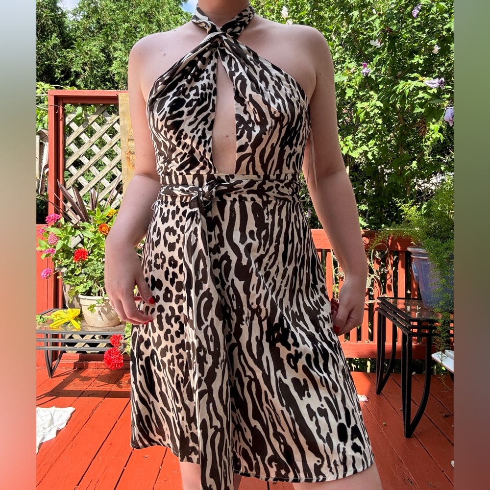 Banana Republic Backless Halter Dress - Black and Cream